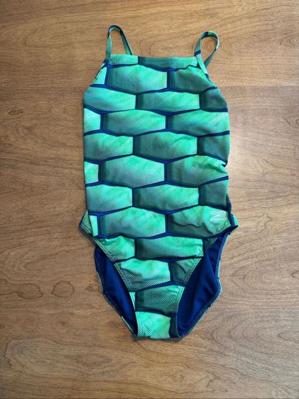 Speedo Women’s Shell Shock Flyback One Piece Swimsuit Blue Green Size 14